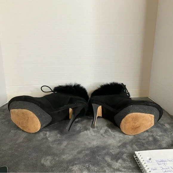 L.A.M.B Platform Suede Leather & Real Fur Booties Size 7.5 Gwen Stefani Booties